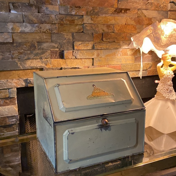 Other - Vintage Art Deco Bread Box Double Decker Tin Metal Light yellow lady Floral